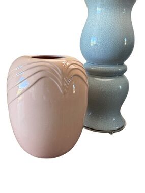 Blush Pink Ceramic Vase with Raised Wave Detail